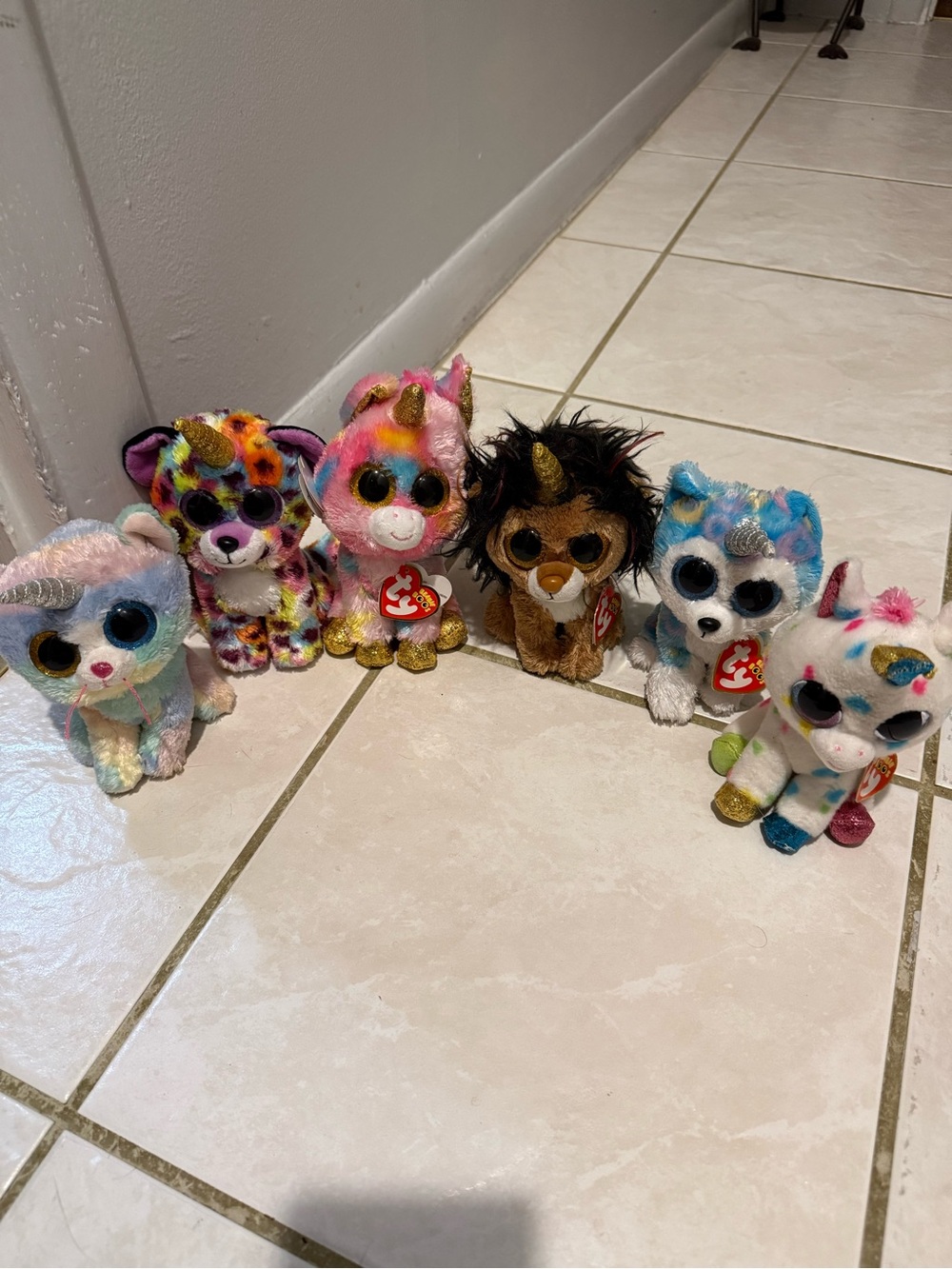 Ty Multicolor Plush Unicorn and Fantasy Beanie Boos Set - Gold Horns